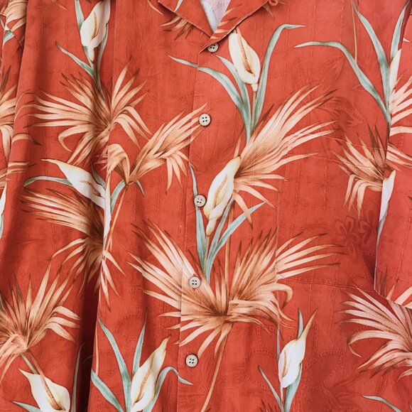 TOMMY BAHAMA Tropical  Silk  Camp Shirt Salmon Button Front Short Sleeve XXL - Picture 4 of 7